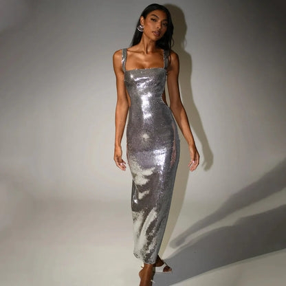 Olivia™ | Sparkling Zilver & Rood Maxi jurk