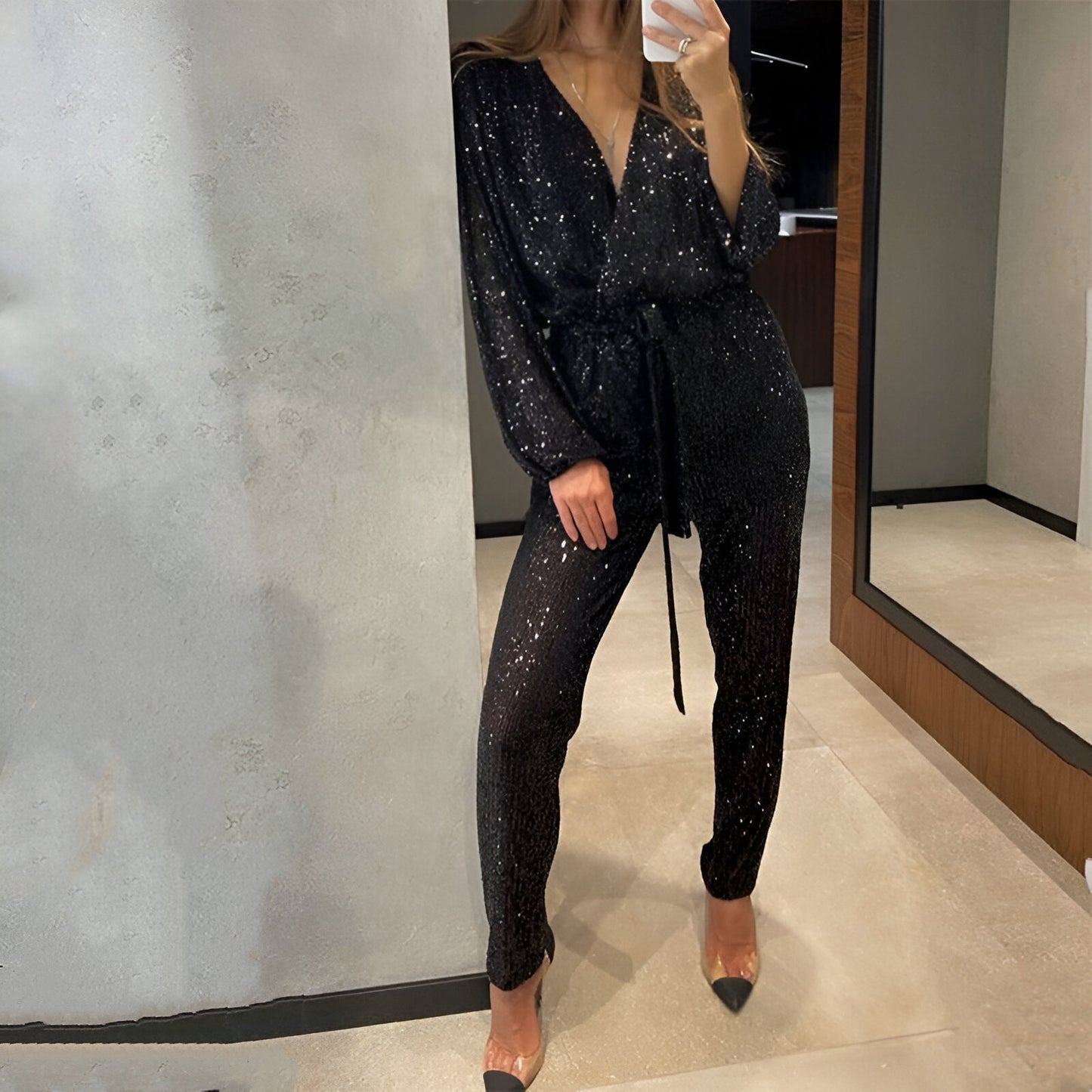 Donna™ | Glitter v hals jumpsuits