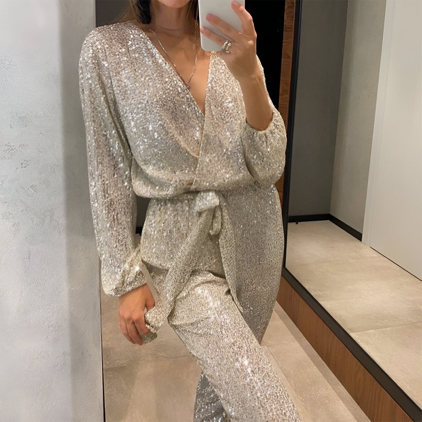 Donna™ | Glitter v hals jumpsuits