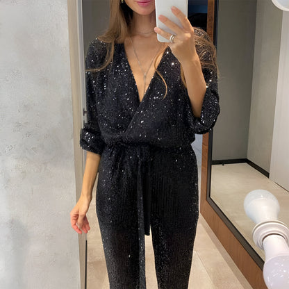 Donna™ | Glitter v hals jumpsuits