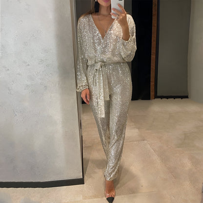 Donna™ | Glitter v hals jumpsuits